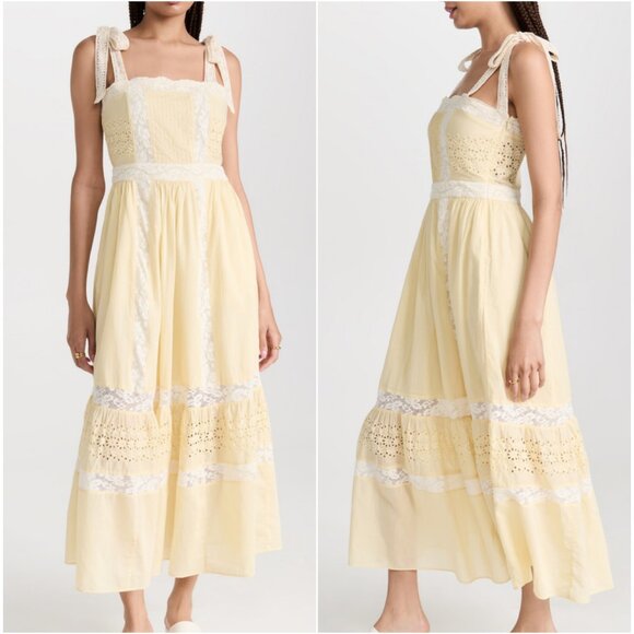 Love Shack Fancy Ayala Lace Eyelet Trim Cottagecore Midi Spring Summer Dress - Picture 16 of 16